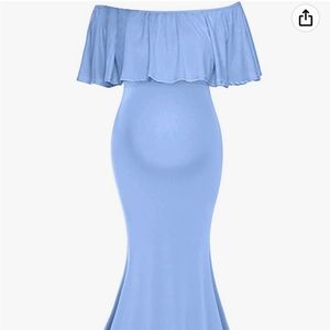 Off-Shoulder Light Blue Maxi Dress - Elegant Ruffle Bodice